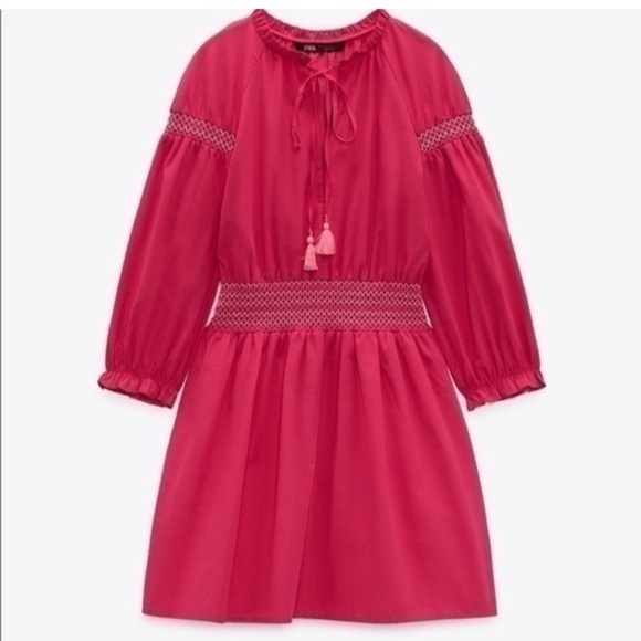 💞 ZARA PINK TASSEL PUFF LONG SLEEVE EMBROIDERED DETAIL MINI DRESS! - Picture 9 of 16